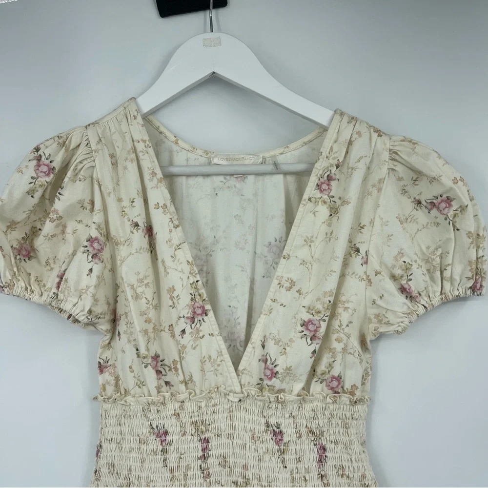 LoveShackFancy Radia Smocked Cotton Delicate Floral Print Mini Dress Size S - Picture 4 of 7